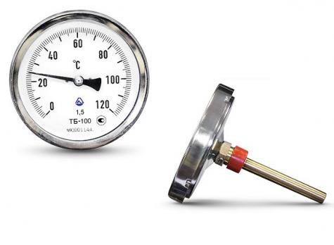 ТБ-100-100/0+120-1,5-О, Термометр биметаллический с осевым штуцером