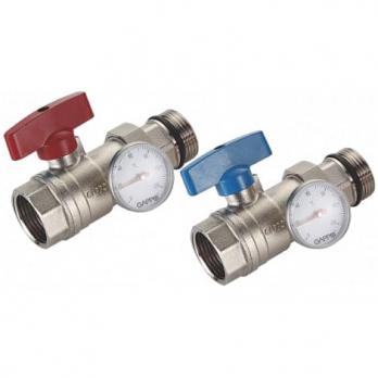 Комплект прямых шаровых кранов с термометрами 1”, 10 бар, +95°С, Gappo G433.06